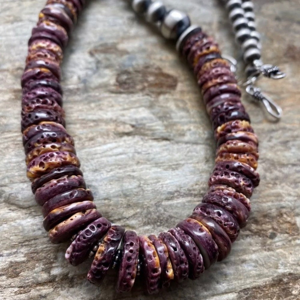 Sterling silver Graduated Purple Spiny Oyster Pearls Necklace - Picture 11 of 12